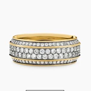 David Yurman Beveled Band in 18K Gold with Pavé Diamonds size 12